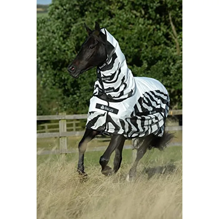 Bucas Buzz-Off Rain Zebra & Neck, wasserdichte und atmungsaktive Pferdedecke im Zebra-Design, Größe 135 cm / 6'0