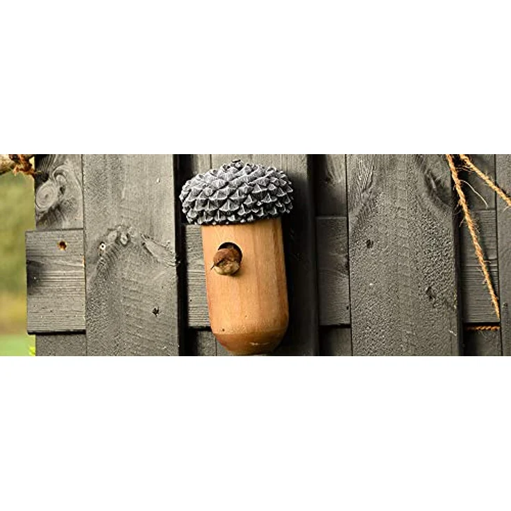 Esschert Design Nistkasten Eichel aus Kiefernholz-Kunststoff, Ø 13,9 x 25,3 cm, Vogel Nistkasten zur Wandmontage – Bild 8