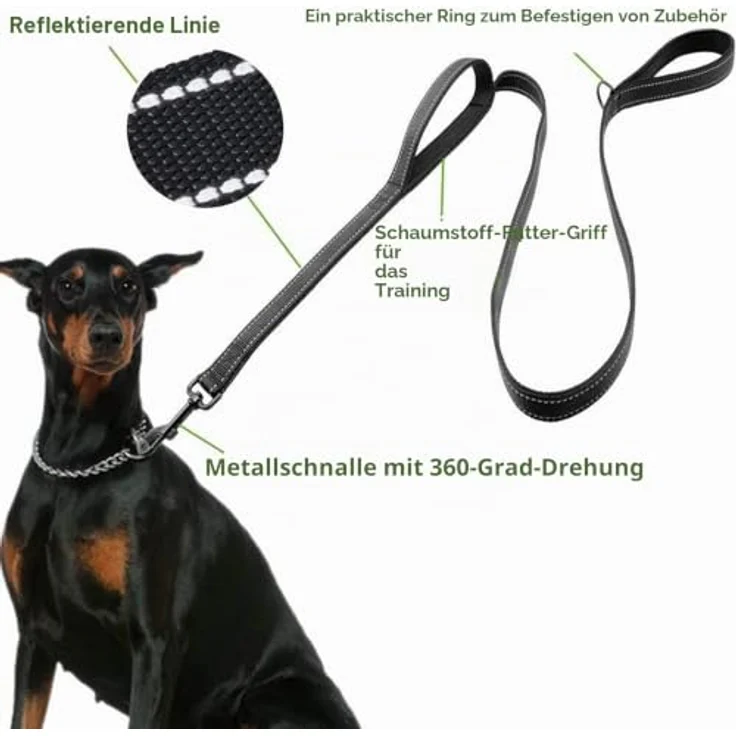 Eyleaf Hundeleine Schwarz, Multifunktionsleine für große und mittelgroße Hunde mit reflektierenden Elementen und gepolsterten Handschlaufen, 1,5 Meter – Bild 2