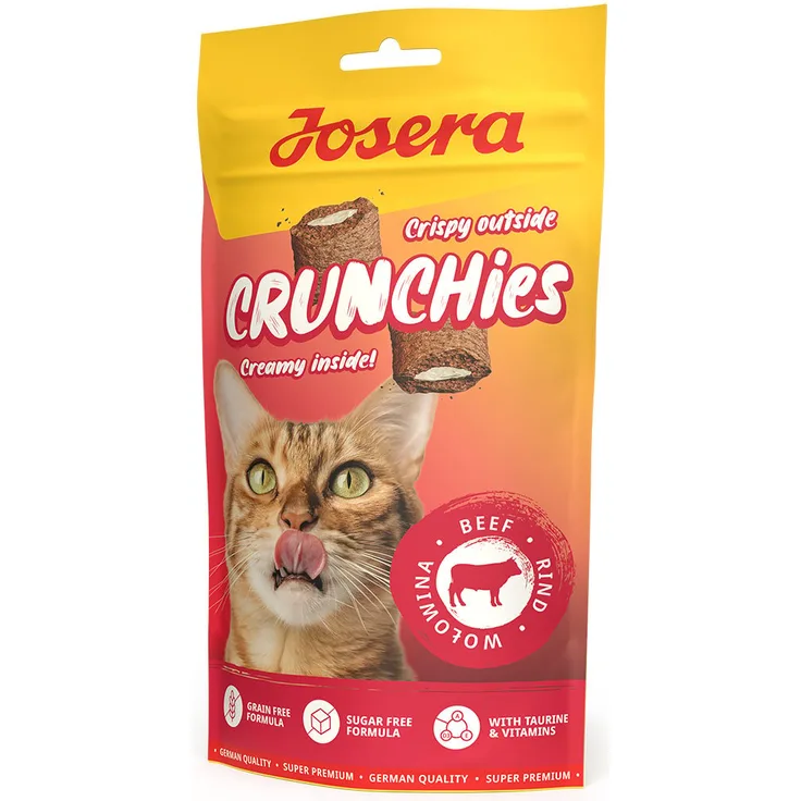 Josera Crunchies Beef 60g, getreidefreier Katzensnack mit cremiger Rindfüllung, zuckerfrei, mit Taurin und Vitaminen