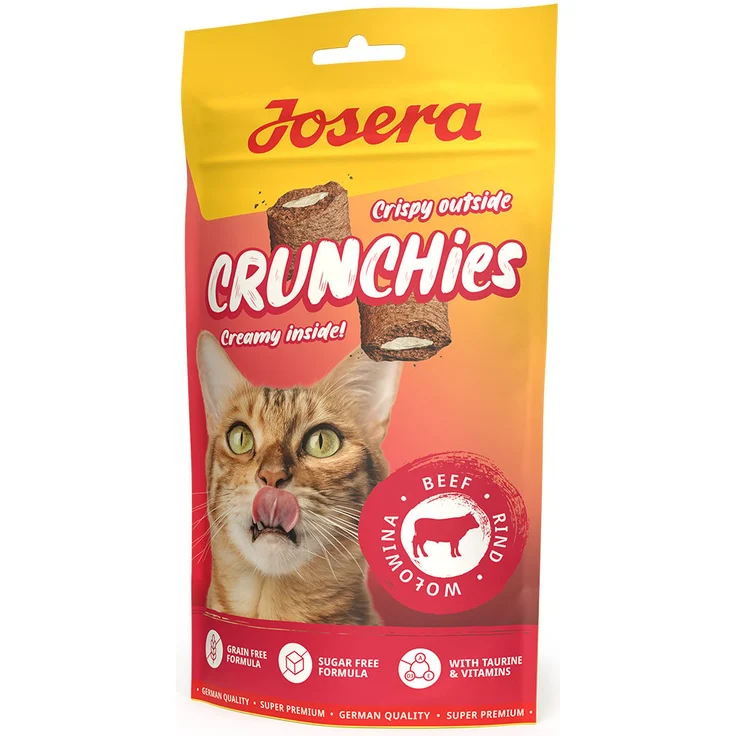 Josera Crunchies Beef 60g, getreidefreier Katzensnack mit cremiger Rindfüllung, zuckerfrei, mit Taurin und Vitaminen
