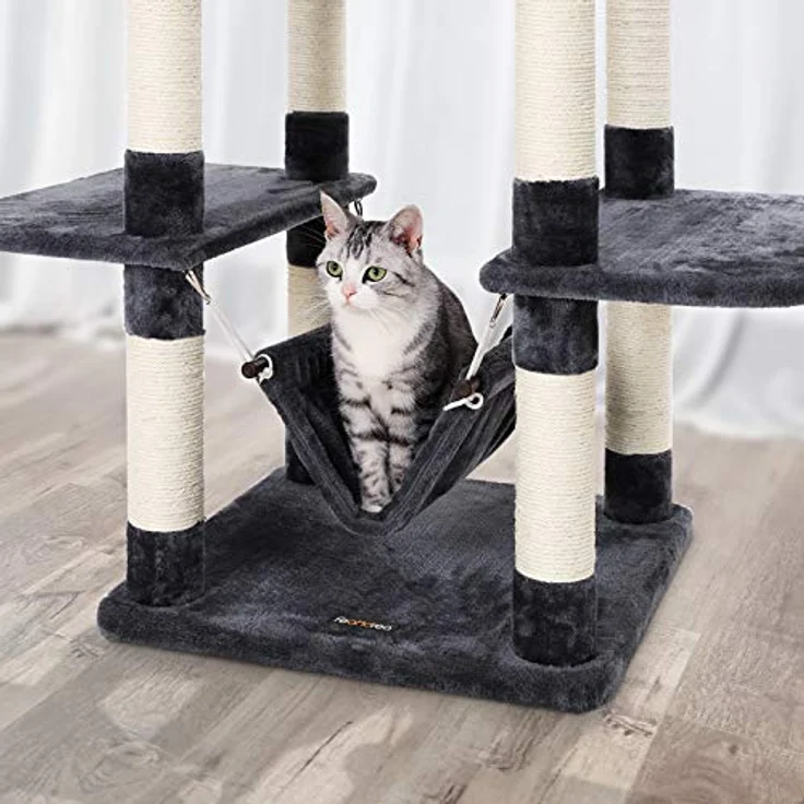Feandrea Kratzbaum XXL PCT86G, 154cm mit Höhle, Hängematte und Spielsisal, rauchgrau – Bild 6