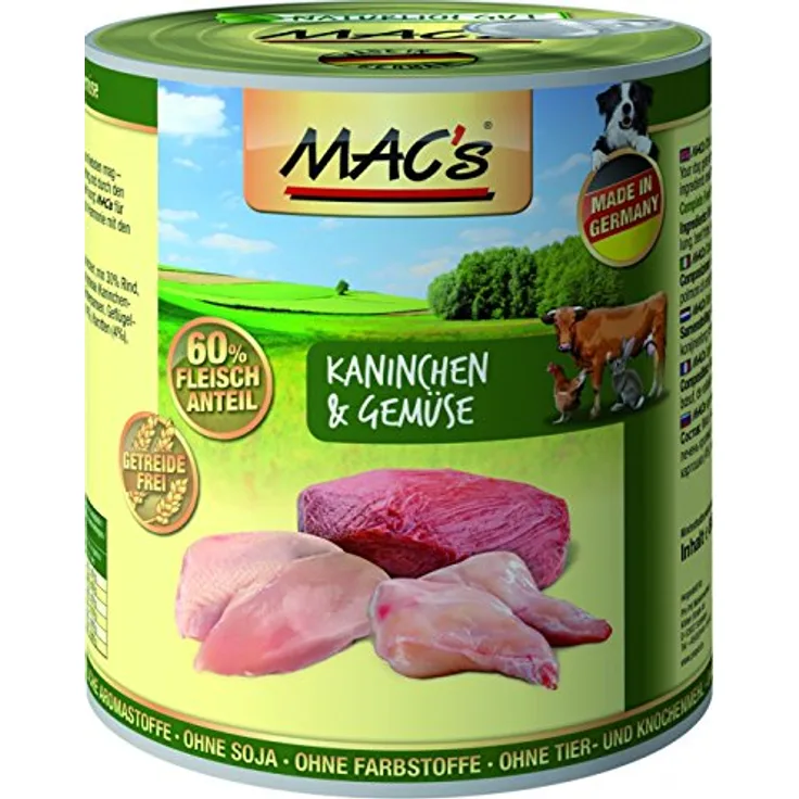 MAC's Dog mit Kaninchen, Rind & Gemüse, Hunde-Nassfutter, 6 x 800 g