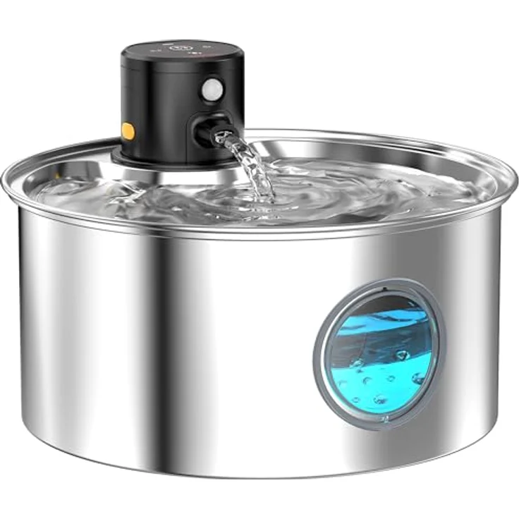 TOONIOOS Katzenbrunnen Kabellos Edelstahl, Trinkbrunnen mit 4000mAh Akku, 3.2L, Bewegungsmelder & leiser Betrieb – Bild 1
