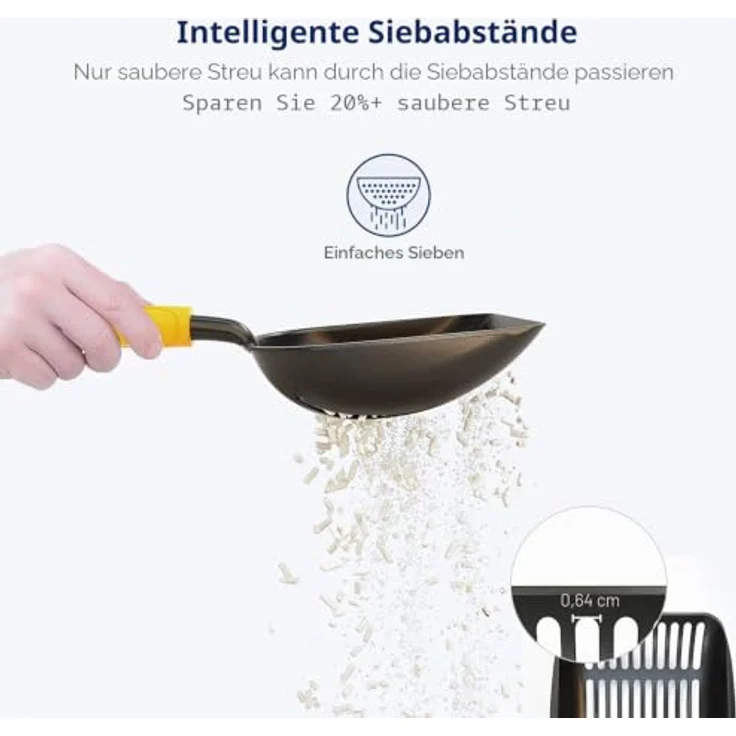 WePet Katzenstreuschaufel, Aluminium-Siebschaufel mit tiefem Schaufelsieb-Design, Länge 35 cm, gelber Griff, Größe L – Bild 4