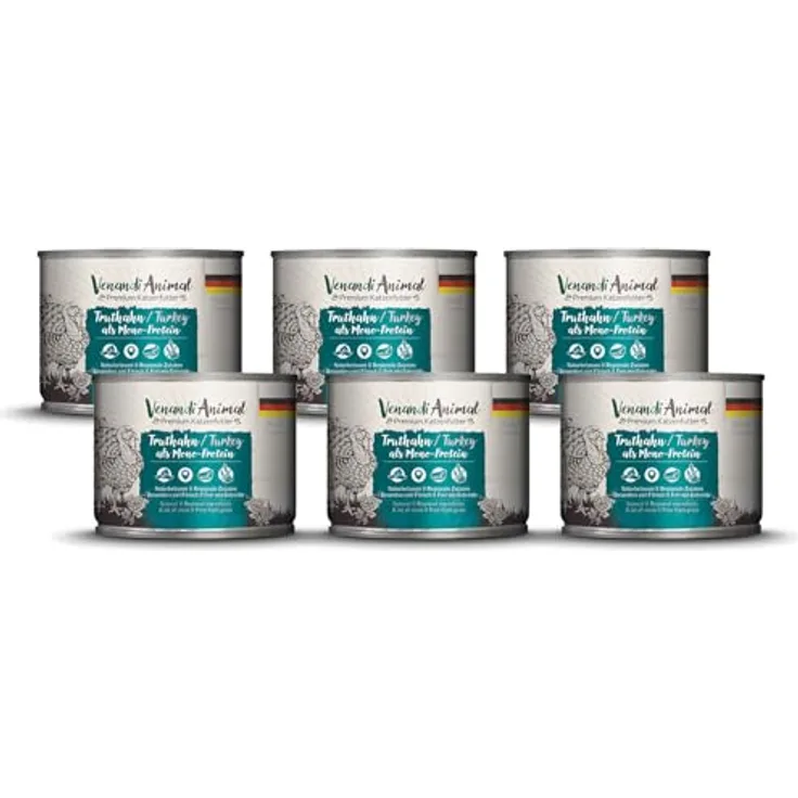 Venandi Animal Premium Katzenfutter, Truthahn Monoprotein Nassfutter, getreidefrei, naturbelassen, 6er Pack (6 x 200g)