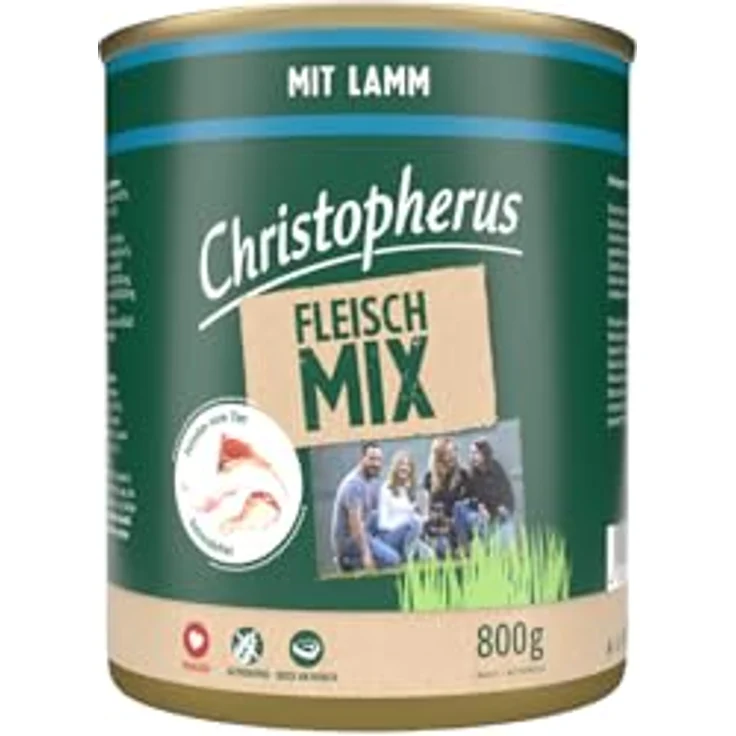 Christopherus Fleischmix mit Lamm, Getreidefreies Nassfutter für Hunde, 6 x 800 g Dosen – Bild 2