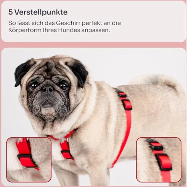 Chaba Guard Hundegeschirr, verstellbares Anti-Zug Brustgeschirr für kleine und mittelgroße Hunde, ergonomisches Design, Größe M, ROT – Bild 3