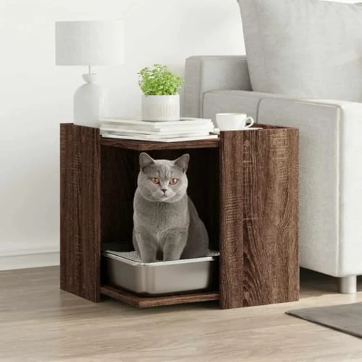 vidaXL Katzentoilette, Katzenklo Eichen-Optik 53x53x51 cm Holzwerkstoff, Braun – Bild 3