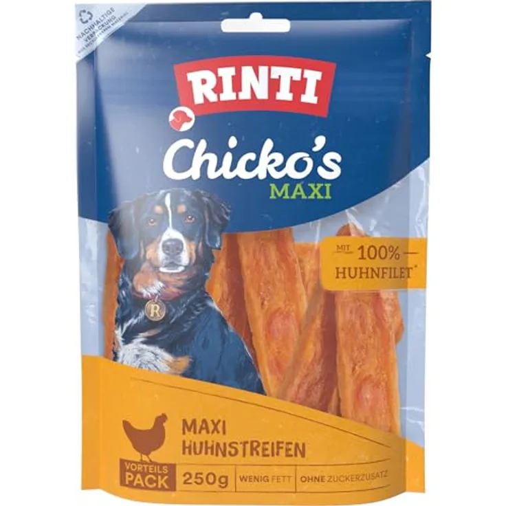 Rinti RINTI Chicko Maxi Huhn 250g, Ergänzungsfuttermittel für Hunde aus echtem Hühnerbrustfilet, luftgetrocknet und sterilisiert