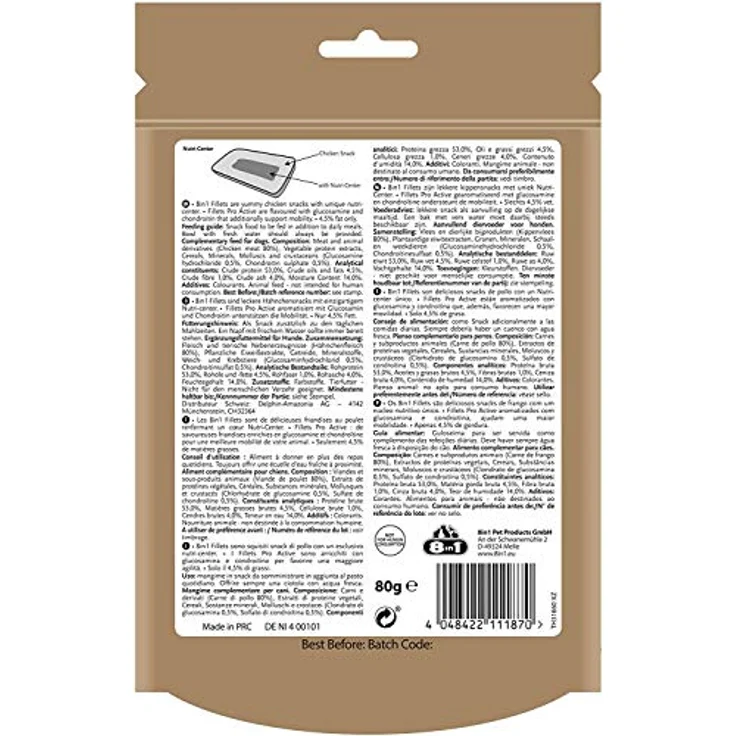 8in1 Fillets pro active Größe S, Hundesnack ohne Zucker mit Geflügel, 80 g – Bild 2