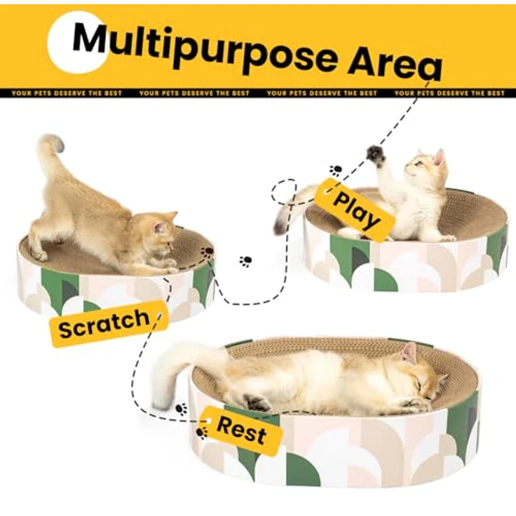 Conlun 2-in-1 Ovales Kratzbrett für Katzen, Lounge Kratzpappe und Bett, langlebig, 43x33x10 cm, 5 Musteroptionen – Bild 2