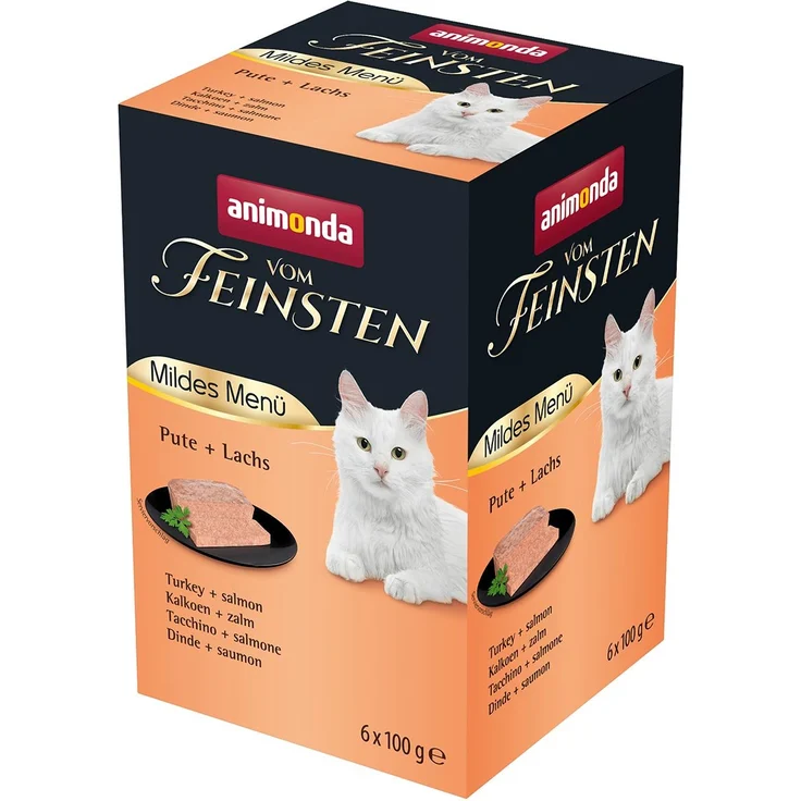 animonda vom Feinsten Adult Mildes Menü, Katzen-Nassfutter mit Putenfleisch und Lachs, 6x100g, ohne Farb- und Konservierungsstoffe