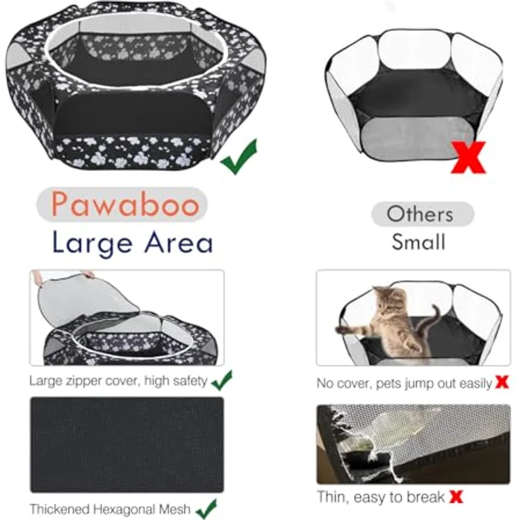 Pawaboo Kleintiere Freigehege, Wasserdicht Faltbar mit Netz, Reißverschluss und Nylonboden, Magnolie, 133 cm x 38 cm, für Kaninchen, Hühner, Kätzchen, Welpen und Hamster – Bild 3