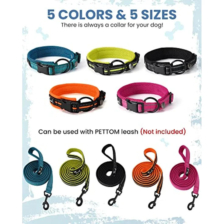 PETTOM Hundehalsband, Verstellbares Nylon-Hunde Halsband, Atmungsaktiv und Reflektierend, Blau, Größe M – Bild 4