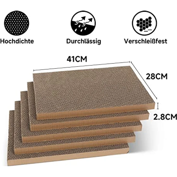 FUKUMARU Kratzbrett Katze, 5er-Set, Doppelseitige Kratzpappe aus hochwertiger Recycling-Wellpappe, 43.5x29.5x14 cm, widerstandsfähige Katzenmöbel – Bild 4