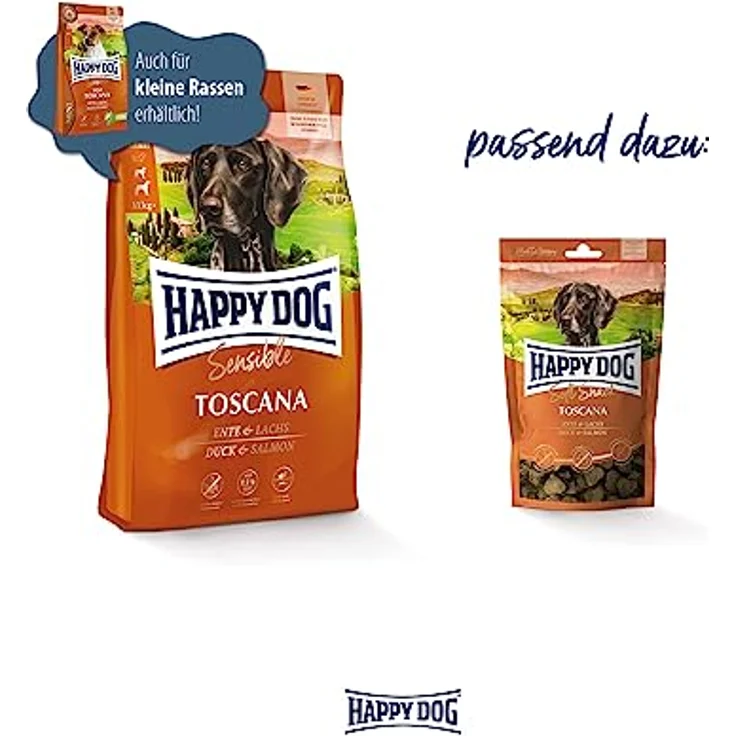 Happy Dog Sensible Trockenfutter Adult Toscana, weizenfrei, mit Ente und Lachs, 4 kg – Bild 5