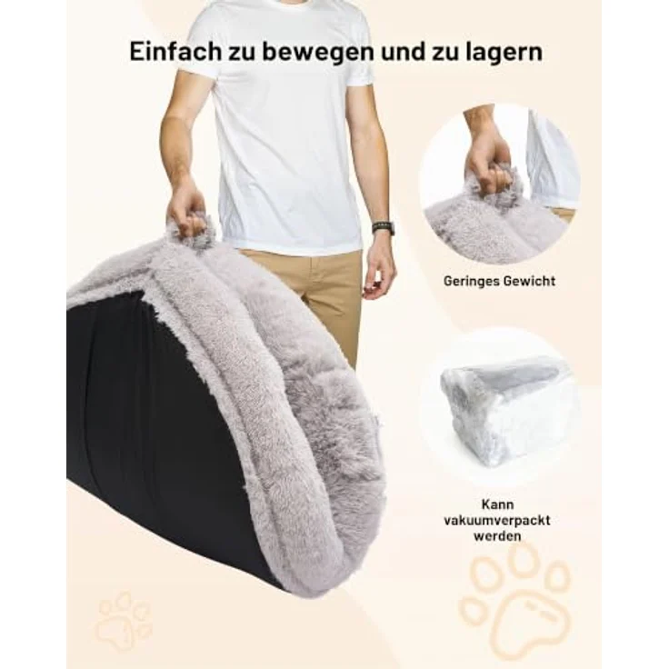 VEVOR Hundebett für Menschen & Hunde, 132x86x24 cm, Memory-Schaum mit abnehmbarem, waschbarem Bezug, grau, mit Seitentasche und rutschfester Unterseite – Bild 5