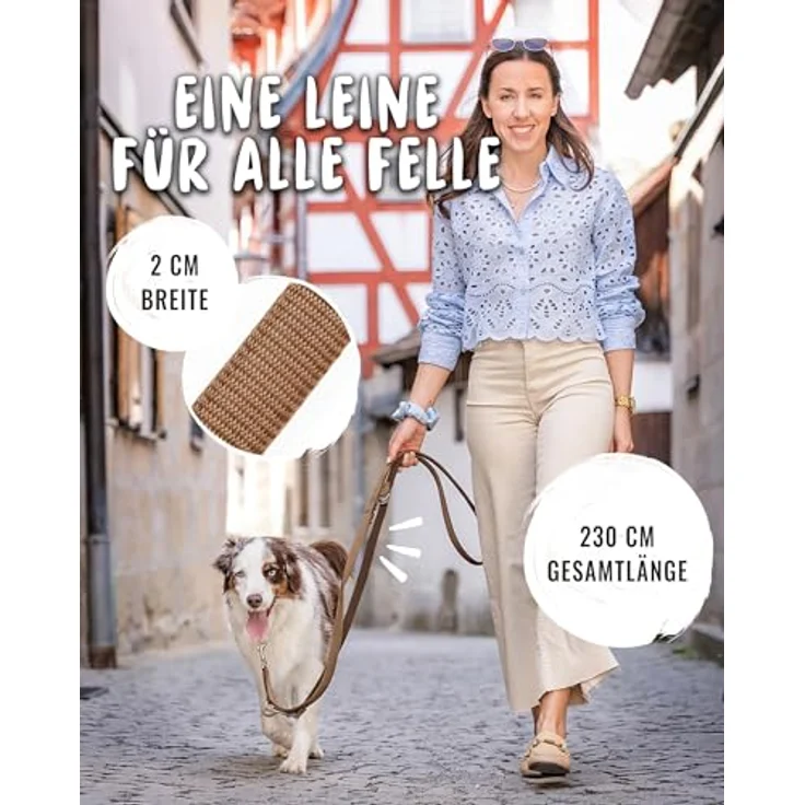Rudelkönig Führleine Bella, Verstellbare Hundeleine 2,30m mit weichem Neopren-Nylon Material, braun – Bild 3