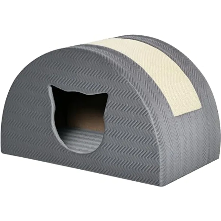 PawHut Katzenhöhle mit Kratzbrett, Sisal Katzenbett und Kratzhaus, grau, 48,5 x 30 x 30 cm, stabil und weich gepolstert