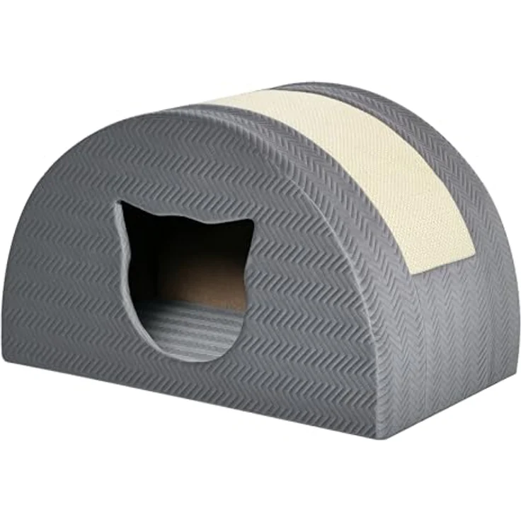 PawHut Katzenhöhle mit Kratzbrett, Sisal Katzenbett und Kratzhaus, grau, 48,5 x 30 x 30 cm, stabil und weich gepolstert – Bild 1