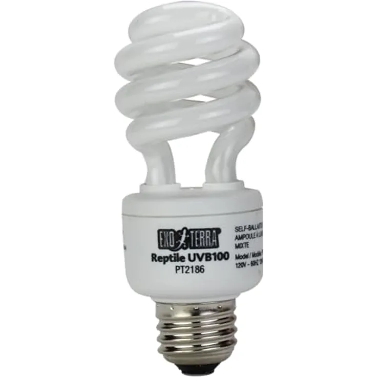Exo Terra Reptile UVB 100, Tropische Terrarienlampe, 25W E27, kompakte UVB Lampe für subtropische Reptilien, Weiß