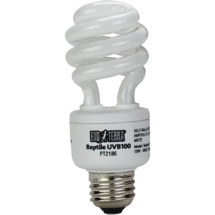 Exo Terra Reptile UVB 100, Tropische Terrarienlampe, 25W E27, kompakte UVB Lampe für subtropische Reptilien, Weiß – Bild 1