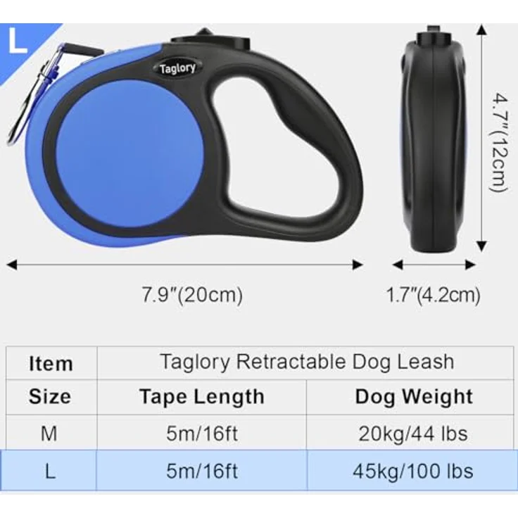 Taglory 5m Rollleine für Mittelgroße und Große Hunde, Einziehbare Hundeleine mit Anti-Rutsch Griff und Sicherem Bremssystem, Blau – Bild 4