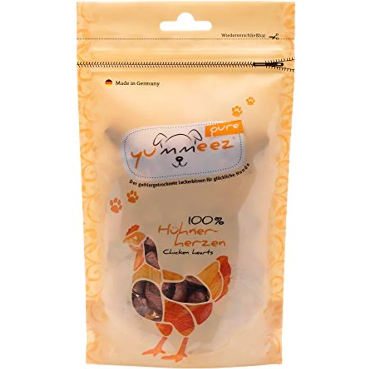 Yummeez pure Hühnerherzen, getreidefreie und zuckerfreie Hundeleckerli für Allergiker, 100% Fleisch, 35g – Bild 1