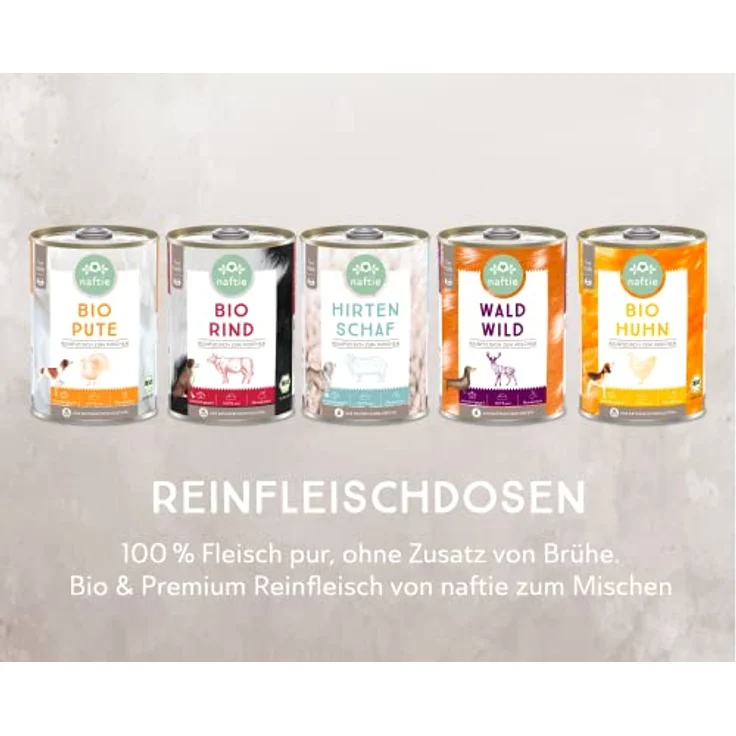 naftie Bio Hundefutter Reinfleischdosen Mischpakete, 100% Reinfleisch pur, glutenfrei, getreidefrei, 6 x 800g – Bild 2