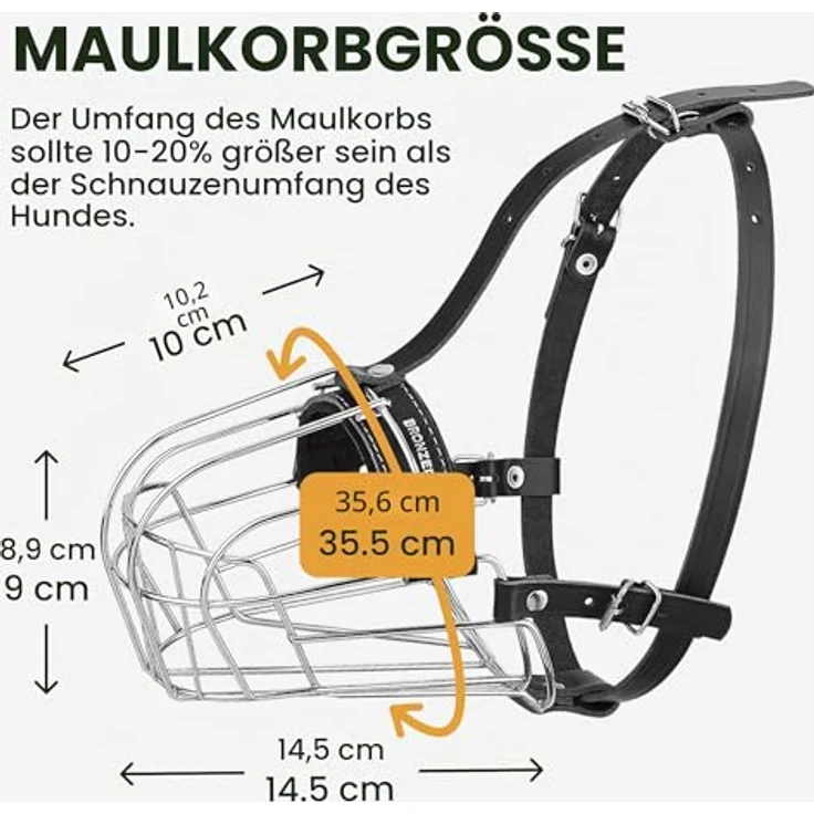 BRONZEDOG Metallmaulkorb für große Hunde – Verstellbare Lederriemen, Drahtkorb für Amstaff, Braun – Bild 3