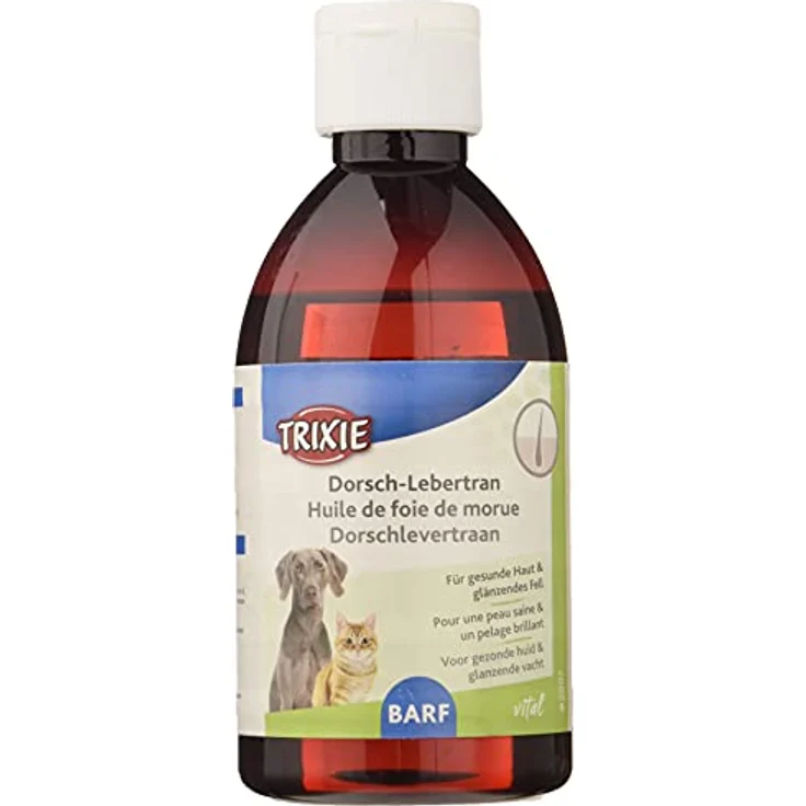 Trixie Dorsch-Lebertran mit Distelöl, Ergänzungsfuttermittel für Hunde mit Vitaminen, 250ml – Bild 1