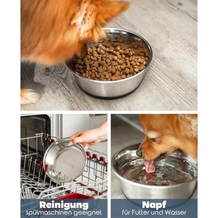 lionto Futternapf Edelstahl 950 ml, lebensmittelechter Hundenapf mit rutschfestem Silikonboden, spülmaschinenfest für Hunde und Katzen – Bild 3