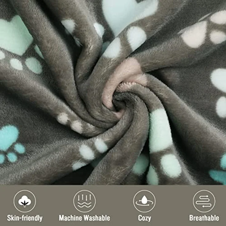 luciphia Hundedecke, 3er Set waschbare flauschige Fleece-Decken für Hunde und Katzen, grau mit Pfoten, Größe 40x60cm – Bild 2