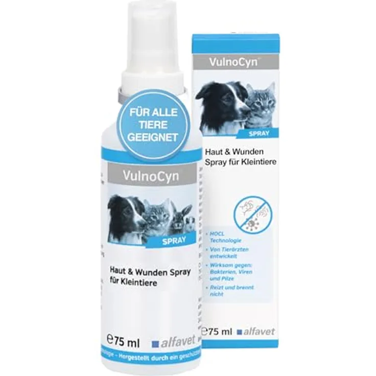 Alfavet VulnoCyn Spray 75 ml – Haut- und Wundspray für Hunde, Katzen & Kleinsäuger – antiseptisch gegen Bakterien, Viren & Pilze, alkoholfrei und pH-neutral