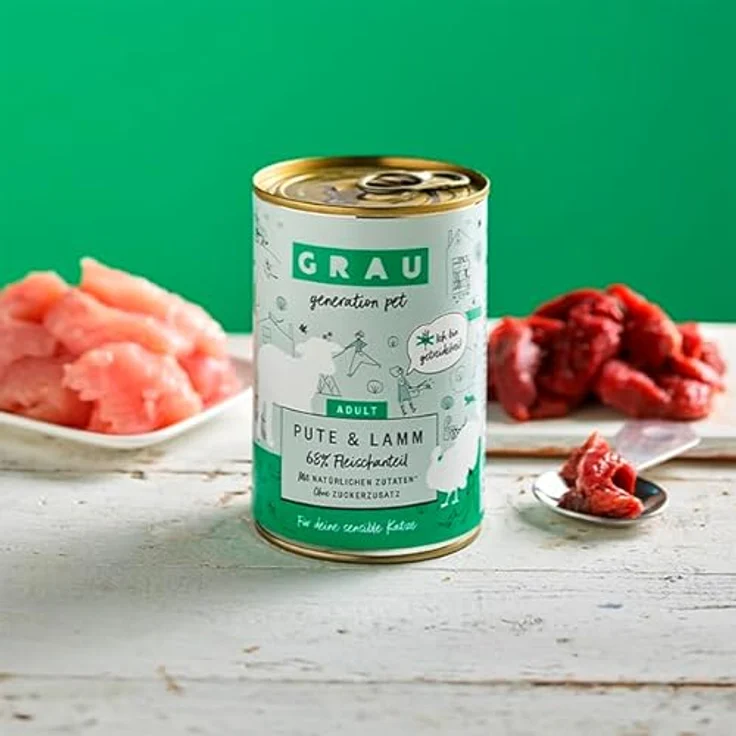 GRAU Nassfutter für Katzen, Pute & Lamm, 6er Pack (6 x 200 g), getreidefrei, leicht verdaulich, für erwachsene und sensible Katzen – Bild 2
