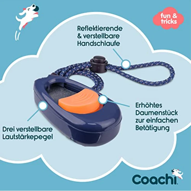 Coachi Multi-Clicker, Hundezubehör mit Lautstärkeregler in 3 Stufen, leicht zu bedienen, verstellbare Handschlaufe, ideal für Welpen und geräuschempfindliche Hunde – Bild 3