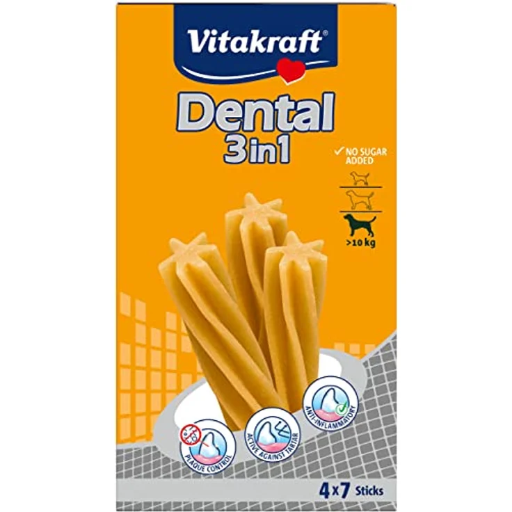 Vitakraft Hundezahnpflegesnack Multipack Dental 3in1, für mittelgroße Hunde ab 10 kg, zuckerfreie Rezeptur, 4 Packungen mit je 7 Sticks – Bild 4