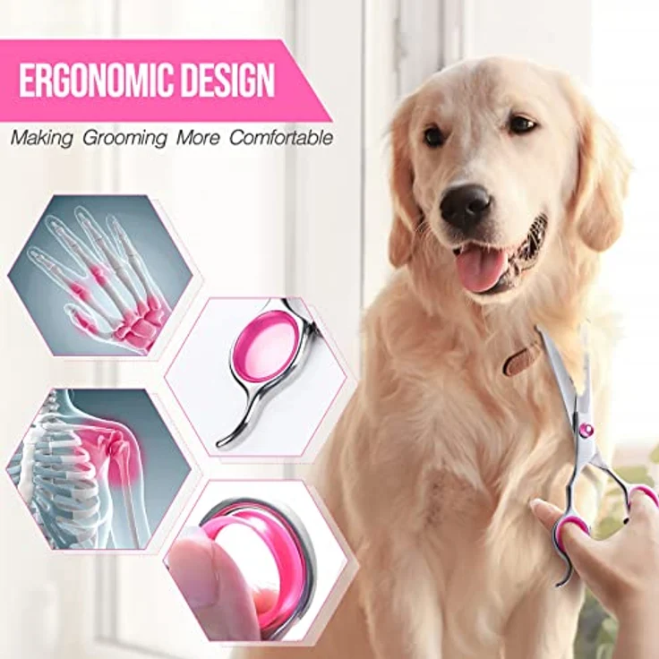 Gimars Hundepflegescheren-Set, 5-in-1 Hochleistungsschere mit Titanbeschichtung, gerade und gebogene Schere, runde Sicherheitsspitze, ergonomisch gestaltet – Bild 5