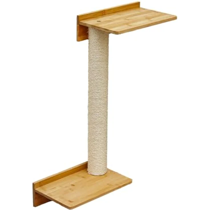 EYEPOWER 71 cm Wandkratzbaum Milo, Kletterbaum mit 2 Plateaus, Wandhalterung, Sisalstämme und massive Bambusplatte für Katzen – Bild 2