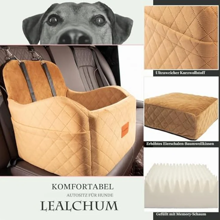 Lealchum Hunde-Autositz für kleine/mittelgroße Hunde, tragbarer Welpensitz mit erhöhtem Kissen, abnehmbar und waschbar, mit Aufbewahrungstaschen (Coffee, Medium) – Bild 4