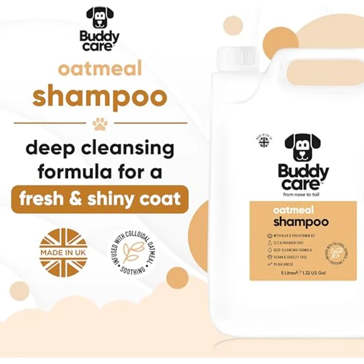 Buddycare Haferflocken-Hundeshampoo, beruhigend und feuchtigkeitsspendend mit Aloe Vera und Pro-Vitamin B5, 5L – Bild 2