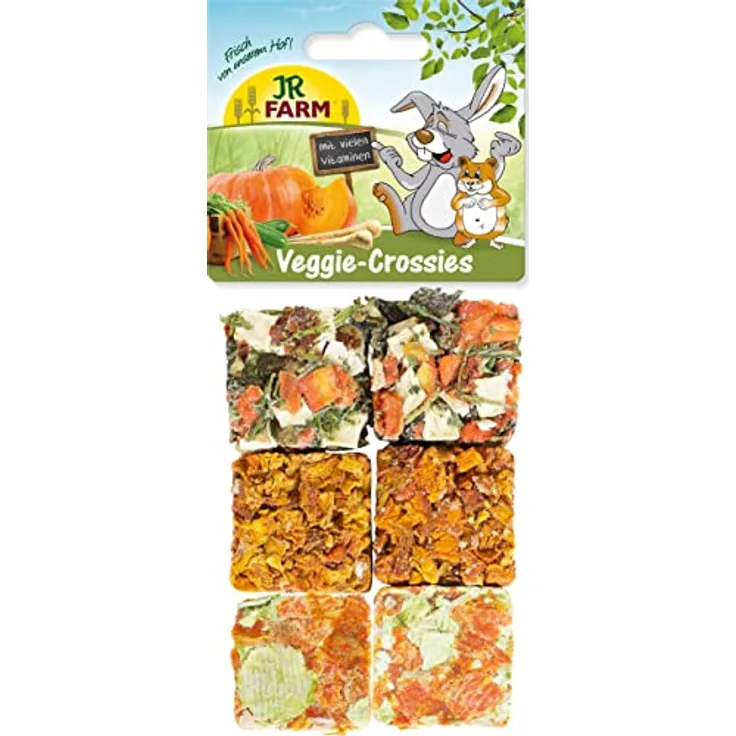 JR FARM Veggie-Crossies, 100 g, knackige Gemüse-Würfel in drei Sorten für Nager und Zwergkaninchen, gentechnikfrei, aus eigener Ernte