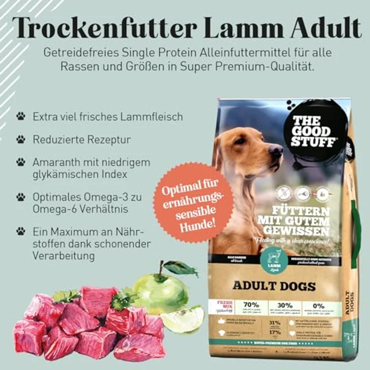 The Goodstuff Adult Lamm, Nährstoffreiches Hunde-Trockenfutter mit frischem Lamm und Amaranth, 12,5 kg – Bild 3