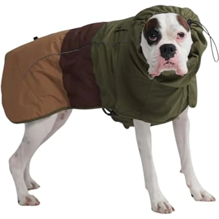 Spark Paws Hunderegenmantel, wasserdicht und winddicht, reflektierend und atmungsaktiv, vollständiger Körperschutz für große Hunde, Green Brown Tan - 3XL – Bild 1