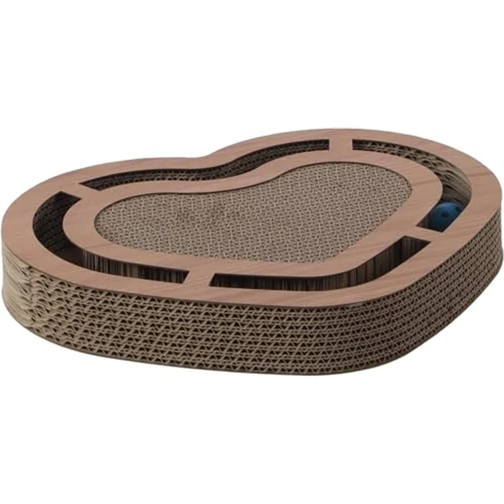 Flamingo Kratzbrett Poro Braun, Kratzpappe für Katzen mit Catnip und Klingelball, 42,5x33,5x5,5 cm, recycelbar – Bild 4