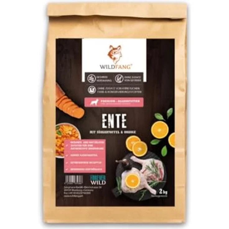 Wildfang® Hundefutter, Trocken, Getreidefreies Premium Trockenfutter mit 50% Ente und Süßkartoffel, 2 kg – Bild 1