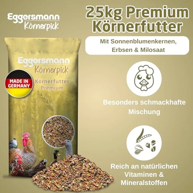 Eggersmann Körnerpick Premium Hühnerfutter 25kg, Gentechnikfreies Körnerfutter für Hühner, Gänse und Enten, Stärkung des Immunsystems durch Gemüse und Kräuter – Bild 2