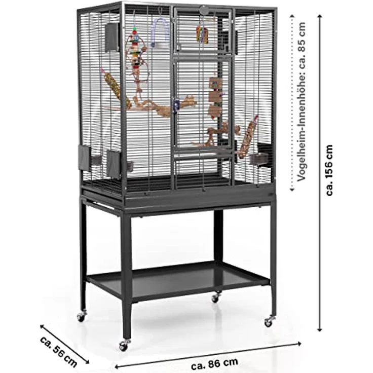 Montana Cages Madeira Single, Premium Vogelkäfig für Finken und Sittiche, erweiterbar, 4 Lenkrollen, 4 Edelstahlnäpfe, AVILON Pulverbeschichtung, Antik Edition, ca. 86 x 56 x 158 cm – Bild 2