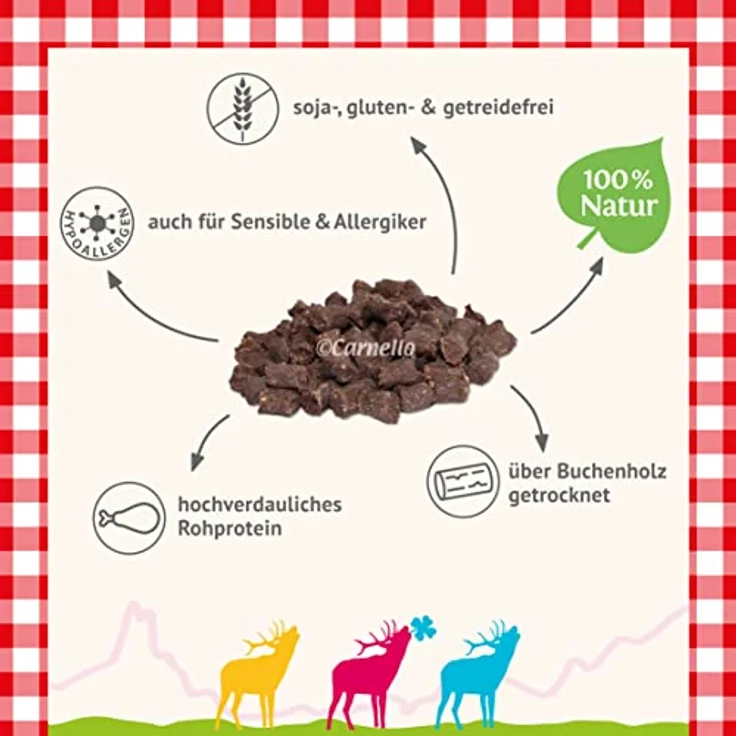 Carnello Alpenglück Platzhirsch Hundesnack, getreidefreies Hundefutter trocken, reich an Mineralien, 60g wiederverschließbarer Beutel – Bild 3